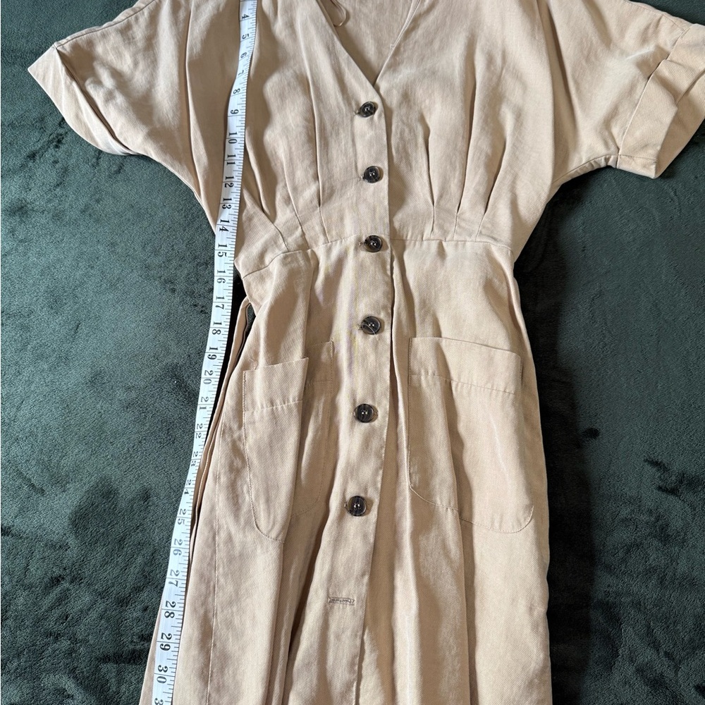 Zara Tan Midi Dress with Button Detail